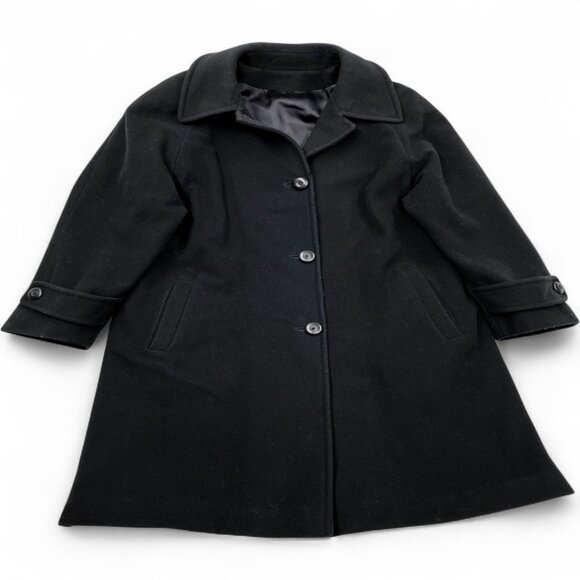 Holt Renfrew Cashmere Wool Black Long Button Overcoat Coat Women's Size 14 - Picture 2 of 12